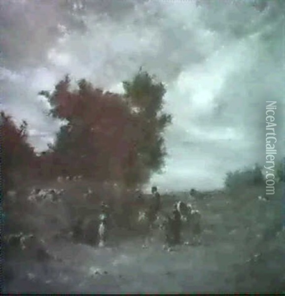 Deux Cavaliers Et Bergers Dans Un Paysage Oil Painting - Eugene Fromentin
