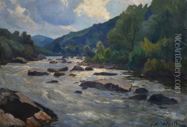 Paysage A La Riviere Oil Painting - Xavier Wurth
