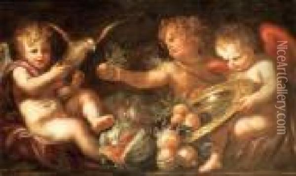 Putti Con Frutta Oil Painting - Domenico Piola