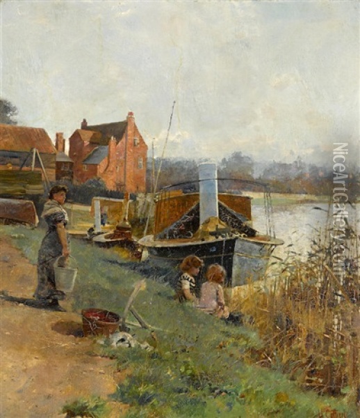 A Summer Afternoon By The River Oil Painting - Hector Caffieri