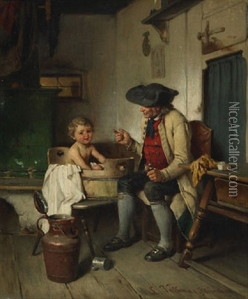 Bath Time Oil Painting - Ludwig Vollmar