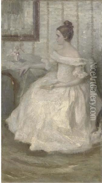 Portrait Of A Lady In White Oil Painting - Nikolaj Alekseevich Kasatkin