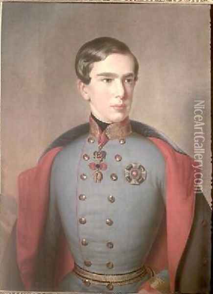 Portrait of Emperor Franz Joseph of Austria 1830-1916 aged 20 Oil Painting - C. Lemmermayer
