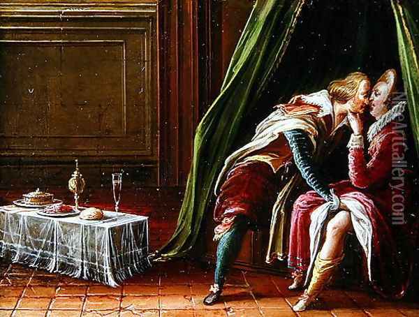Amorous couple in an interior, 1605 Oil Painting - Hendrick van, the Younger Steenwyck
