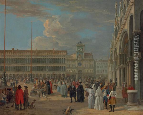 View Of Piazza San Marco With The Torre Dell'orologio, Venice Oil Painting - Luca Carlevarijs