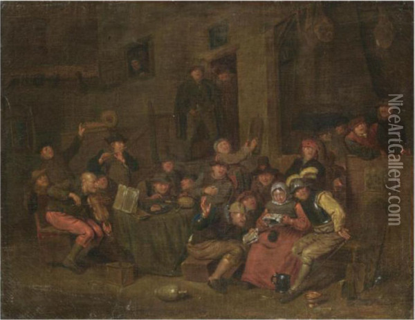A Tavern Interior With Peasants Merrymaking Oil Painting - Egbert Ii Van Heemskerck