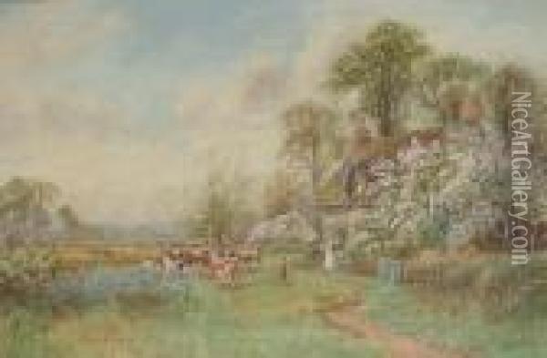 'a Hampshire Farm'; 'a Hampshire Hamlet'. Oil Painting - Arthur Stanley Wilkinson