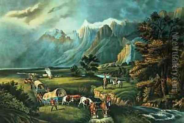 The Rocky Mountains Emigrants Crossing the Plains Oil Painting - Currier