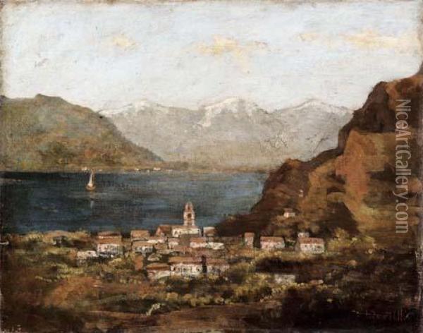 Sul Lago Di Como Oil Painting - Luigi Bertelli