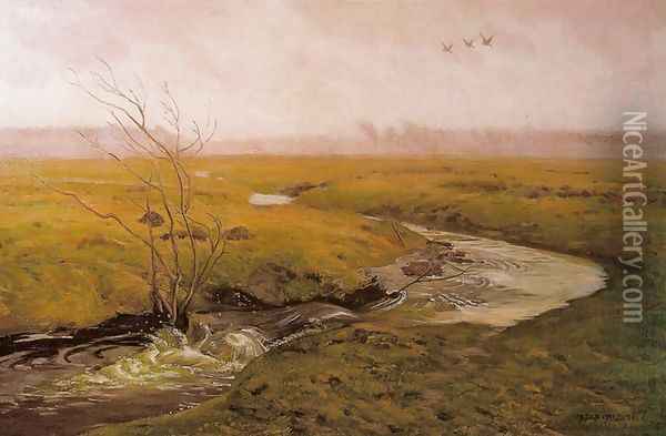 Spring. Stream Oil Painting - Jozef Chelmonski