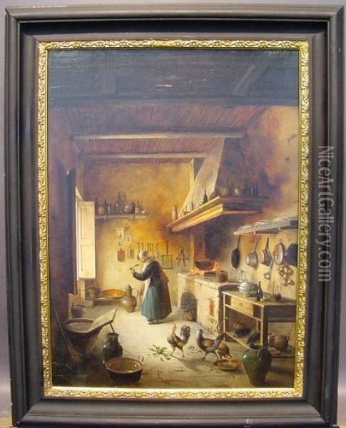 Kitchen Interior Oil Painting - Vincenzo Abbati
