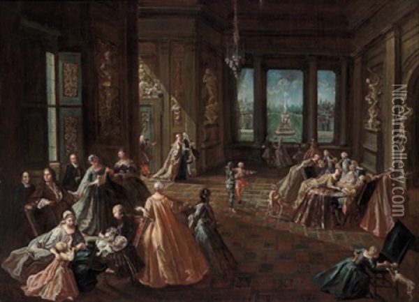 Vornehme Gesellschaft In Einem Palast Oil Painting - Giovanni Domenico Lombardi