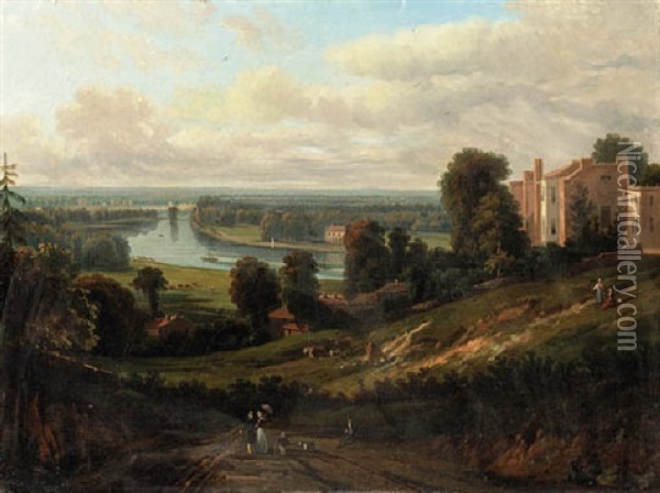 An Extensive River Landscape Oil Painting - Victor de Grailly