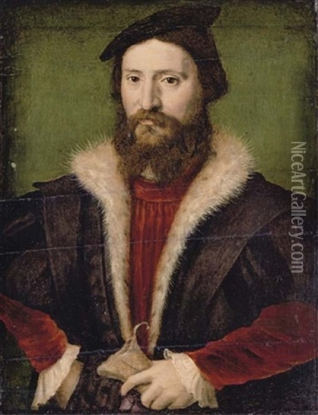 Portrait Of A Gentleman In A Black Ermine-trimmed Coat And Red Velvet Doublet Oil Painting -  Corneille de Lyon