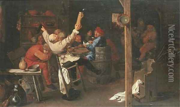 Boors drinking and making merry in an inn Oil Painting - Adriaen Brouwer