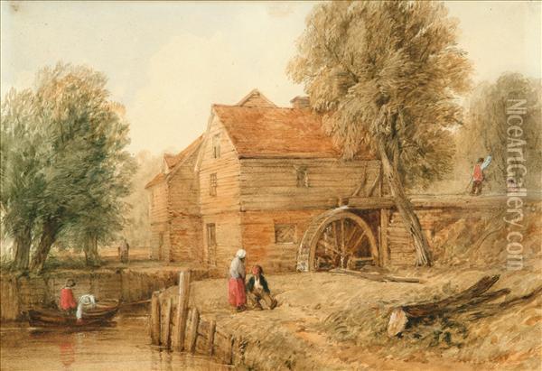 Landscape With Watermill Oil Painting - Thomas Lound
