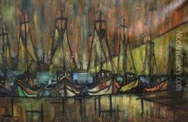 Boats In A Harbour Oil Painting - Michael Ross