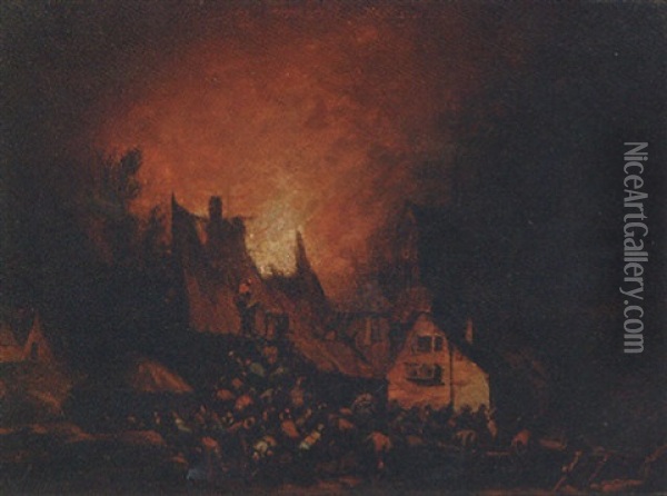 A Village On Fire Oil Painting - Egbert Lievensz van der Poel