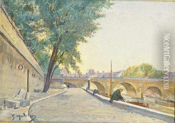 Les Quais A Paris Oil Painting - Gustave Madelain