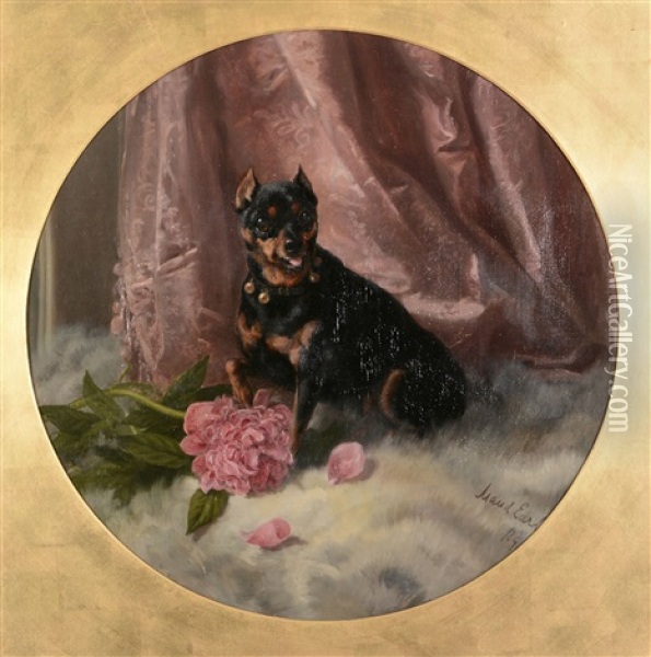 Seated Manchester Terrier With Flowers Oil Painting - Maud Earl