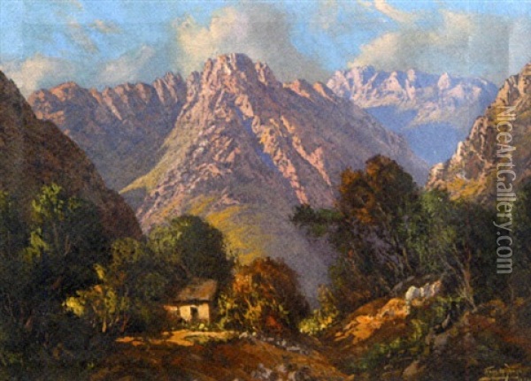 A Cottage Beneath The Mountains Oil Painting - Tinus de Jongh