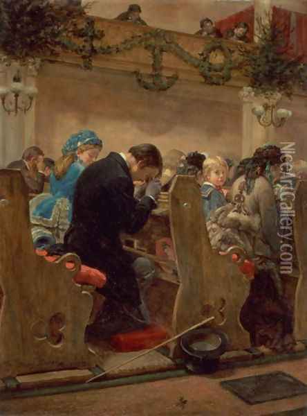 Christmas Prayers 1872 Oil Painting - Henry Bacon