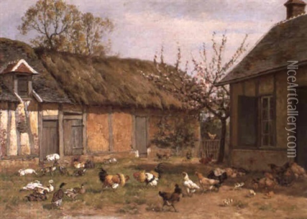 Poultry In A Farmyard Oil Painting - William Baptiste Baird