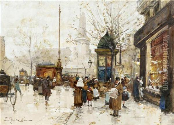 Street Scene In Paris Oil Painting - Eugene Galien-Laloue