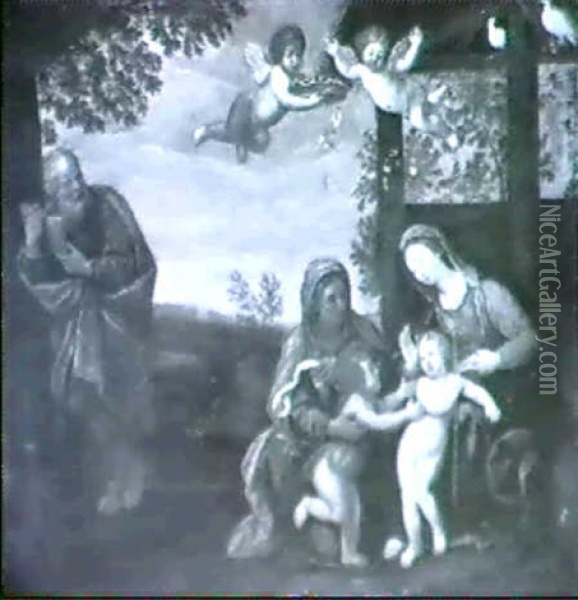 The Holy Family With The Infant Saint John And Saint Anne Oil Painting - Francesco Albani