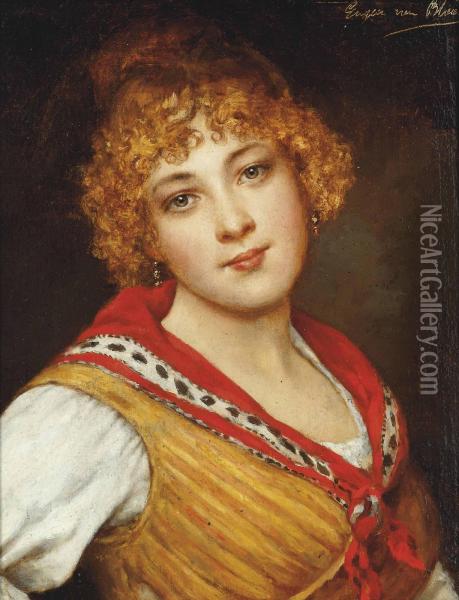 A Young Venetian Beauty Oil Painting - Eugene de Blaas