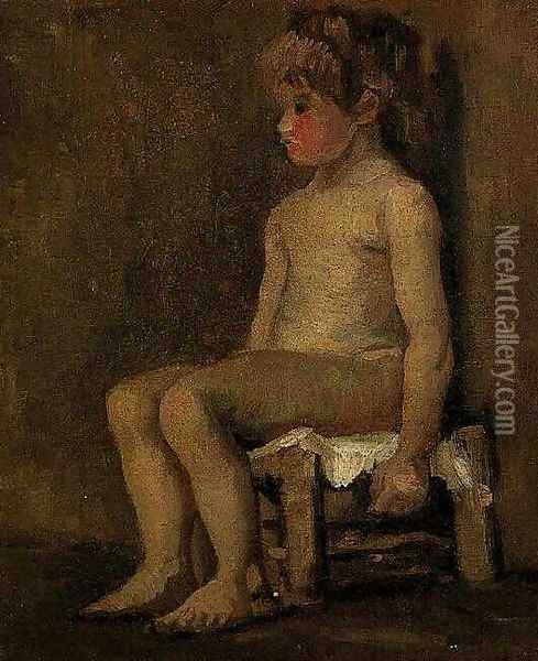 Nude Study Of A Little Girl Seated Oil Painting - Vincent Van Gogh