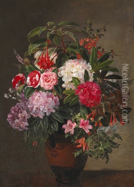 Still Life With Flowers Oil Painting - Elise Sophie Andrea Ravn