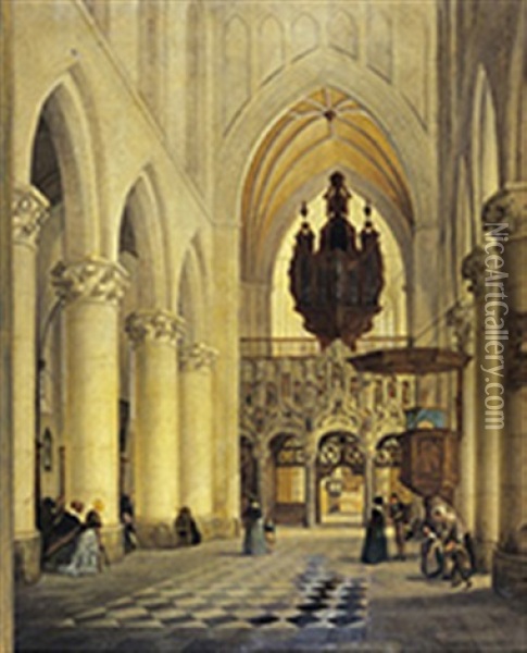 Interieur Op De Sint-niklaaskerk Te Diksmuide Oil Painting - Amand Bruck