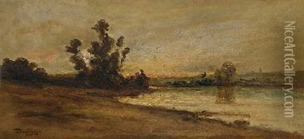 Abendliche Flusslandschaft Oil Painting - Charles Francois Daubigny