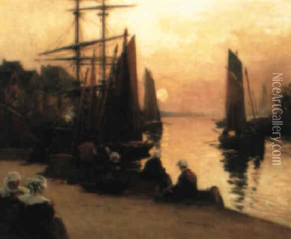 Dentellieres Sur Le Port Oil Painting - Fernand Marie Eugene Legout-Gerard