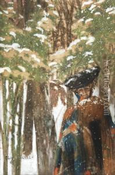 Mujer En Un Bosque Nevado Oil Painting - Carlos Vazquez Ubeda