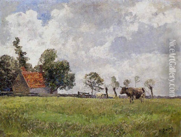 Weidende Kuh Oil Painting - Hermann Baisch