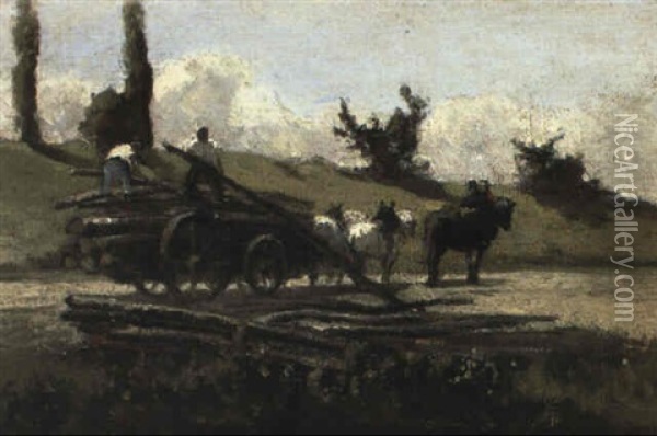 La Charrette De Bois Oil Painting - Camille Pissarro