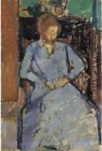 The Blue Dress; Sylvia Gilman Oil Painting - Harold Gilman