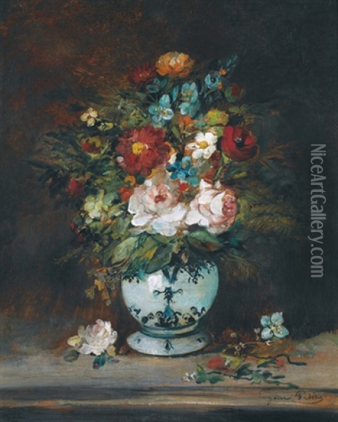 Blumenstillleben In Porzellanvase Oil Painting - Eugene Petit