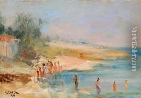 Bagnanti Sulla Riva Oil Painting - Angelo Del Bon