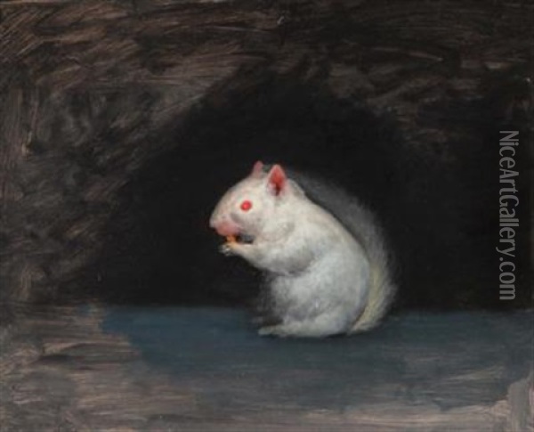 An Albino Squirrel Oil Painting - Albert Bierstadt
