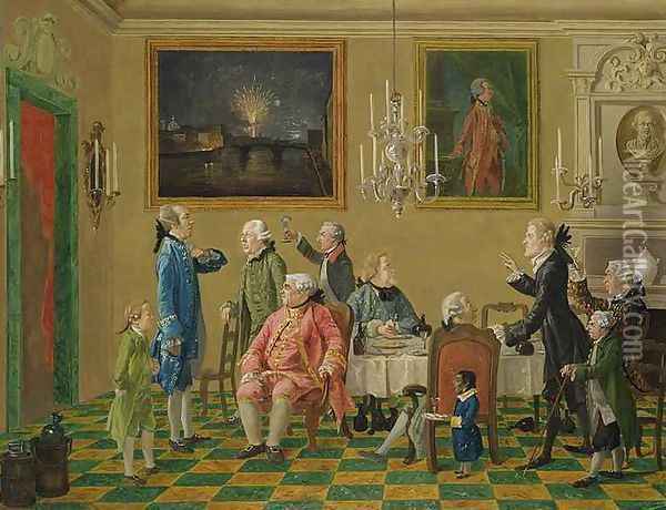 British gentlemen at Sir Horace Manns home in Florence, c.1763-65 Oil Painting - Thomas Patch