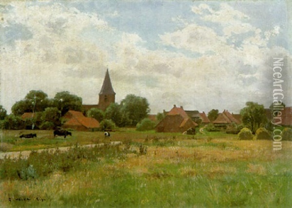 Weidende Kuhe Vor Einem Dorf Oil Painting - Gottfried Von Hoven
