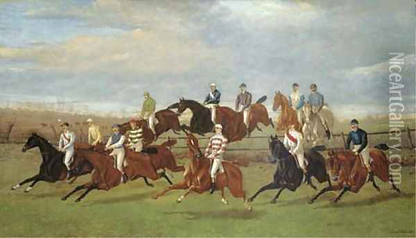 The Leading Amateur Steeplechase Jockeys Of The Day In An Imaginary Race Oil Painting - George Veal