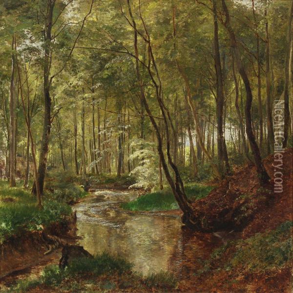 Forest With Stream Oil Painting - Janus Andreas La Cour