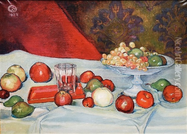 Stilleben Mit Fruchtschale Und Rotem Lacktablett Oil Painting - Robert Weise