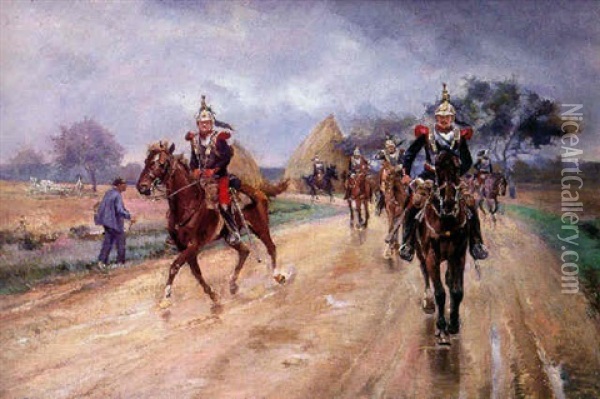Soldados A Caballo Oil Painting - Henri Louis Dupray