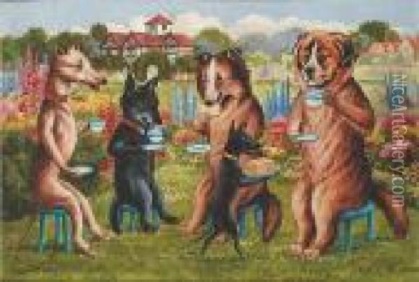 Dog's Tea Party Oil Painting - Louis William Wain