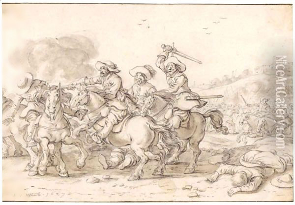 Cavalry Battle Oil Painting - Esaias Van De Velde